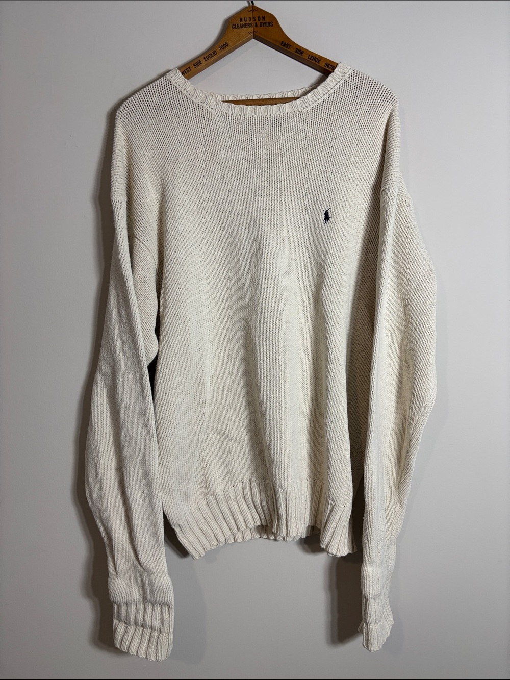 Vtg Polo Ralph Lauren Sweater XL Cream Cotton Crewneck Pony - Picture 2 of 4